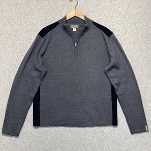 Meister 1/4 Zip Pullover Mens L Gray Merino Wool Blend Sweater Ski Performance